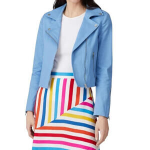 Color Me Courtney Dennis Biker Jacket Light Blue Moto Style Size 4